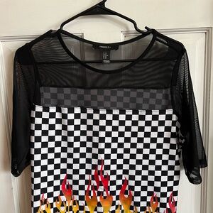 Forever 21 Black and White Checkered Flame Crop Top